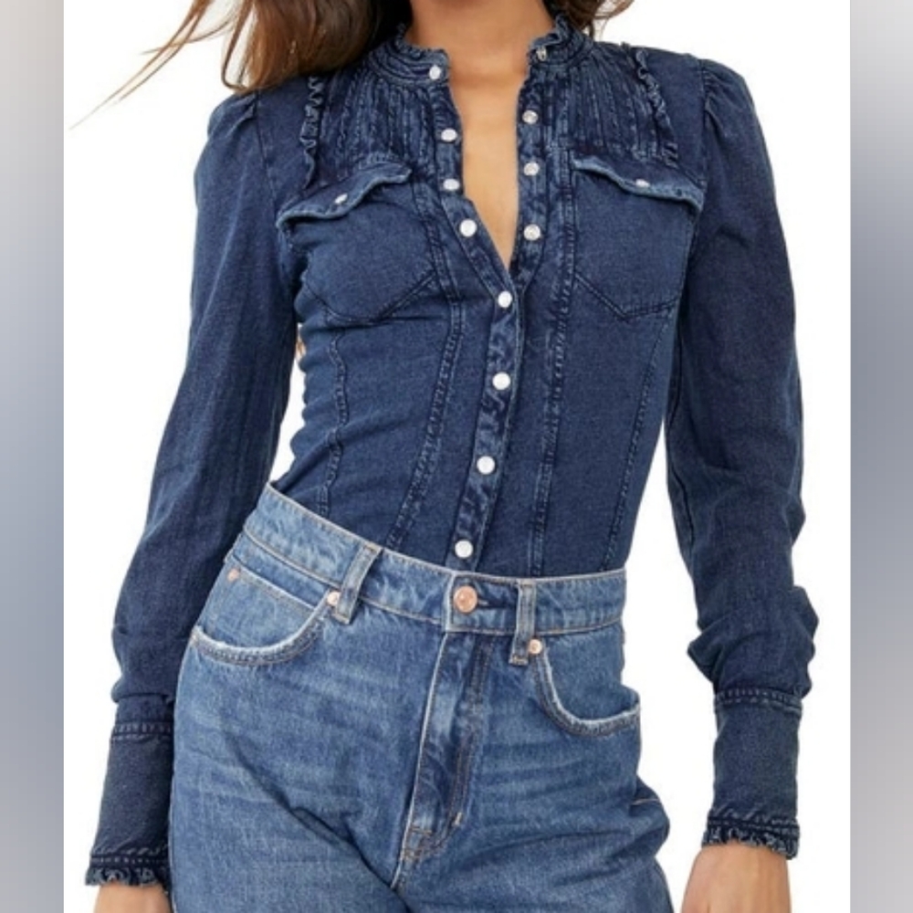 Free People Going Somewhere Button-Up Shirt Size XS